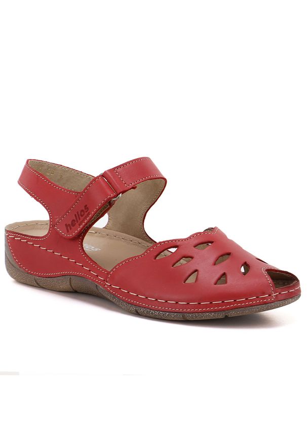 Skórzane sandały damskie komfortowe na rzep czerwone Helios 4011. Zapięcie: rzepy. Kolor: czerwony. Materiał: skóra