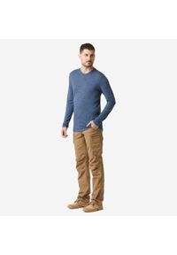 FORCLAZ - Koszulka trekkingowa z długim rękawem męska Forclaz Travel 500 Merino. Kolor: niebieski. Materiał: materiał, akryl, wełna. Długość rękawa: długi rękaw. Długość: długie. Sport: turystyka piesza