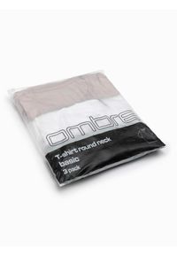 Ombre Clothing - Zestaw męskich koszulek bawełnianych BASIC z okrągłym dekoltem – szarozielony/biały/beżowy V14 OM-TSBS-0232 - XXL. Okazja: na co dzień. Kolor: zielony. Materiał: bawełna. Styl: klasyczny, casual #7