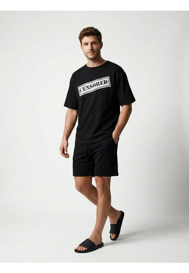 Sinsay - Dwuczęściowa piżama z dzianiny french terry - czarny. Kolor: czarny. Materiał: dzianina