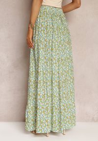 Renee - Zielona Rozkloszowana Spódnica Maxi w Kwiaty Dethuj. Kolor: zielony. Materiał: bawełna, tkanina. Wzór: kwiaty #5