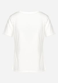 Born2be - Biały Bawełniany T-shirt z Ozdobnym Napisem z Cyrkonii Tiavalia. Okazja: na co dzień. Kolor: biały. Materiał: bawełna. Wzór: napisy. Styl: klasyczny, casual, elegancki, wizytowy #5