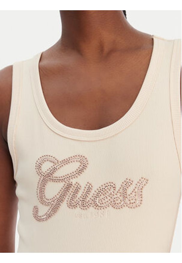 Guess Top W6GP22 K2954 Beżowy Regular Fit. Kolor: beżowy. Materiał: syntetyk