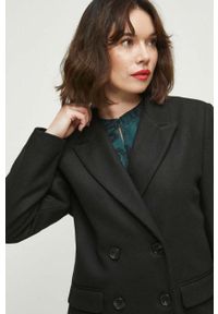 medicine - Medicine płaszcz z domieszką wełny kolor czarny przejściowy dwurzędowy. Kolor: czarny. Materiał: wełna. Wzór: gładki. Styl: klasyczny #5