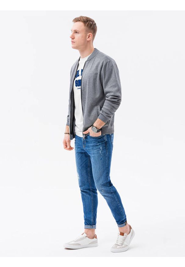 Ombre Clothing - Bluza męska rozpinana z dzianiny strukturalnej B1214 - czarna - L. Okazja: na co dzień. Typ kołnierza: kołnierzyk stójkowy. Kolor: czarny. Materiał: dzianina. Styl: casual