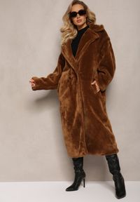 Renee - Brązowy Długi Płaszcz Futrzany Nlorre. Kolor: brązowy. Materiał: futro. Długość: długie #5