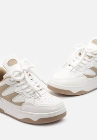 Born2be - Biało-Beżowe Sneakersy na Grubej Podeszwie z Wstawkami Kalidras. Kolor: biały #3