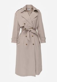 Born2be - Beżowy Bawełniano-Wiskozowy Płaszcz Trencz z Wiązanym Paskiem i Klapą Lissana. Okazja: na co dzień. Kolor: beżowy. Materiał: wiskoza, bawełna. Styl: casual, elegancki, klasyczny #2