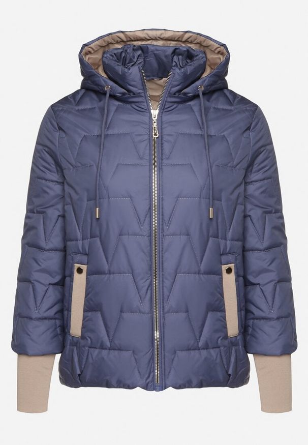 Born2be - Niebieska Pikowana Kurtka o Prostym Kroju z Kapturem Tulorisa. Okazja: na spacer, na co dzień. Typ kołnierza: kaptur. Kolekcja: plus size. Kolor: niebieski. Materiał: jeans. Wzór: aplikacja. Styl: elegancki, casual, klasyczny