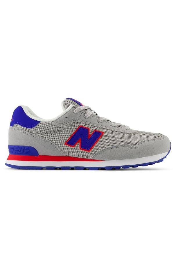 Buty dziecięce New Balance GC515KG – szare. Okazja: na uczelnię, na co dzień. Kolor: szary. Materiał: syntetyk, materiał. Szerokość cholewki: normalna