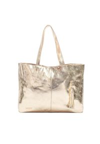 Kazar - Duża złota torebka na ramię ze skóry z chwostem. Kolor: złoty. Materiał: skórzane. Rozmiar: duże. Styl: elegancki, klasyczny. Rodzaj torebki: na ramię #1