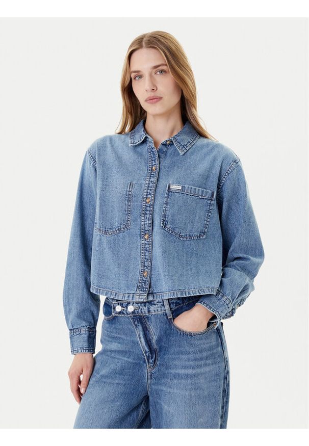 Guess Jeans Koszula W5YH0D D5M86 Niebieski Regular Fit. Kolor: niebieski. Materiał: bawełna