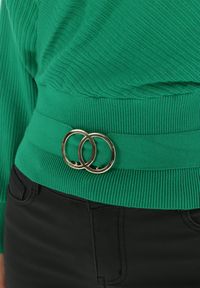 Born2be - Zielony Kopertowy Sweter z Klamerką Gelfi. Typ kołnierza: kokarda. Kolor: zielony. Materiał: dzianina, prążkowany #3