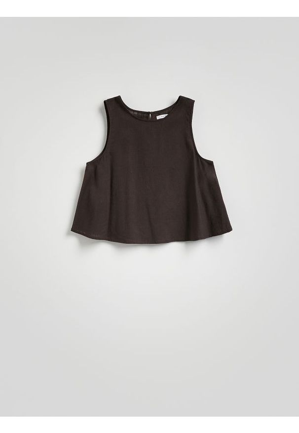 Reserved - Top z dodatkiem lnu - ciemnobrązowy. Kolor: brązowy. Materiał: len
