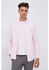 Polo Ralph Lauren Koszula bawełniana męska kolor różowy slim z kołnierzykiem button-down. Typ kołnierza: button down, polo. Kolor: różowy. Materiał: bawełna. Długość: długie #3