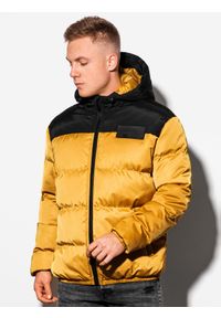 Ombre Clothing - Kurtka męska zimowa pikowana C458 - żółta - L. Kolor: żółty. Materiał: poliester. Sezon: zima