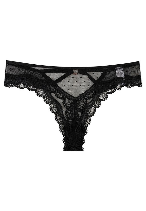 Intica - Figi z ozdobnymi strapsami z przewiewnego materiału Roxana. Kolor: czarny. Materiał: materiał