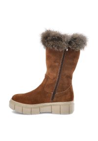 Brązowe Kozaki Pollonus Ocieplane Skórzane Buty Damskie. Kolor: brązowy. Materiał: skóra. Szerokość cholewki: normalna. Sezon: zima. Obcas: na platformie #6