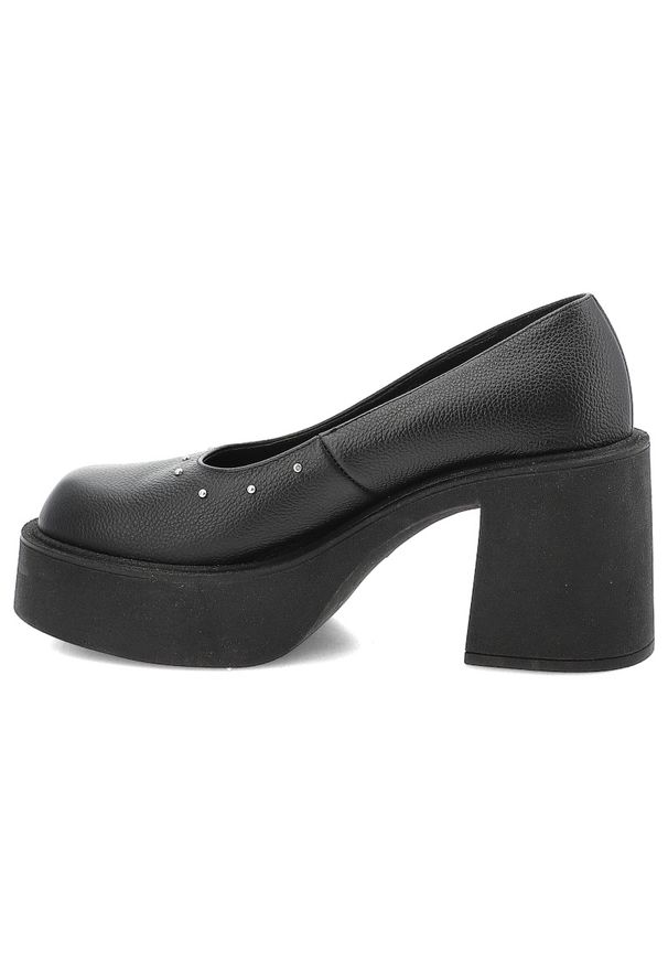 Czarne Półbuty Karino Stylowe Obuwie Damskie Na Obcasie. Okazja: na co dzień. Kolor: czarny. Materiał: skóra. Wzór: aplikacja. Obcas: na obcasie. Styl: elegancki. Wysokość obcasa: średni