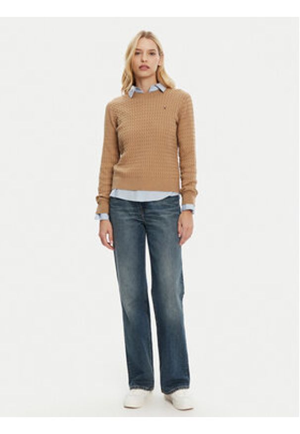 TOMMY HILFIGER - Tommy Hilfiger Sweter WW0WW44993 Brązowy Regular Fit. Kolor: brązowy. Materiał: bawełna