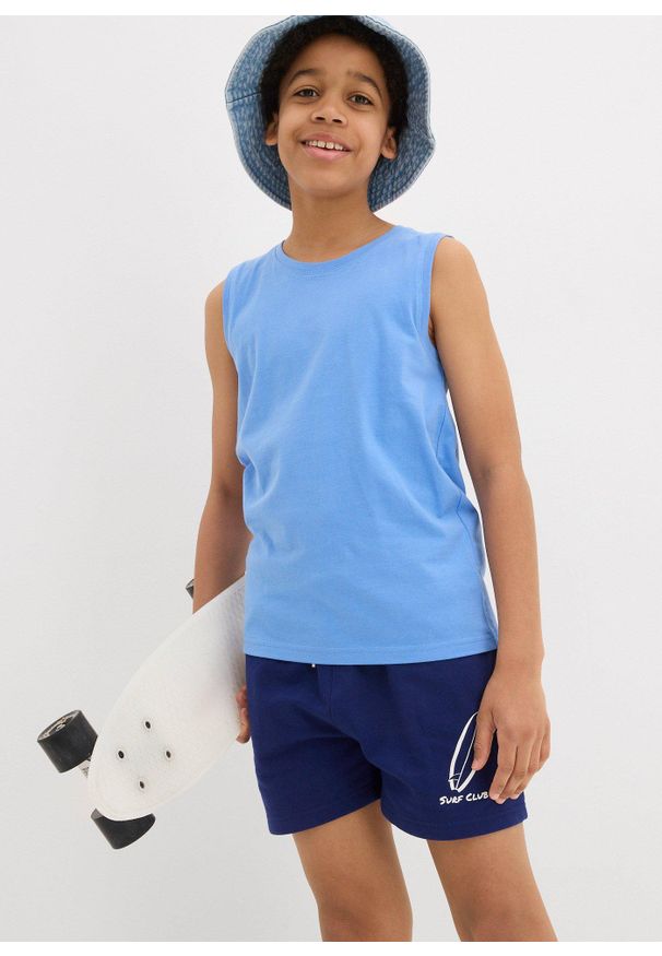 bonprix - Tank top (5 szt.) z bawełny organicznej. Kolor: niebieski. Materiał: bawełna