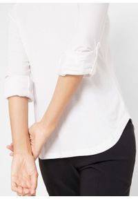 Bluzka shirtowa z plisą guzikową bonprix biały. Kolor: biały. Materiał: elastan, materiał, wiskoza #4