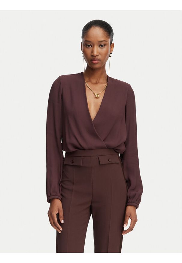 Elisabetta Franchi Body CB-007-62E2-V420 Brązowy ciemny Regular Fit. Kolor: brązowy. Materiał: wiskoza