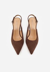 Renee - Brązowe Sandały na Szpilce w Stylu Slingback Tarosie. Okazja: na co dzień. Zapięcie: sprzączka. Kolor: brązowy. Materiał: jeans. Sezon: wiosna. Obcas: na szpilce. Styl: casual, elegancki #8