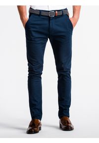 Ombre Clothing - Spodnie męskie chino - jasnogranatowe P830 - XXL. Kolor: niebieski. Materiał: bawełna, tkanina, elastan. Styl: klasyczny, elegancki #7