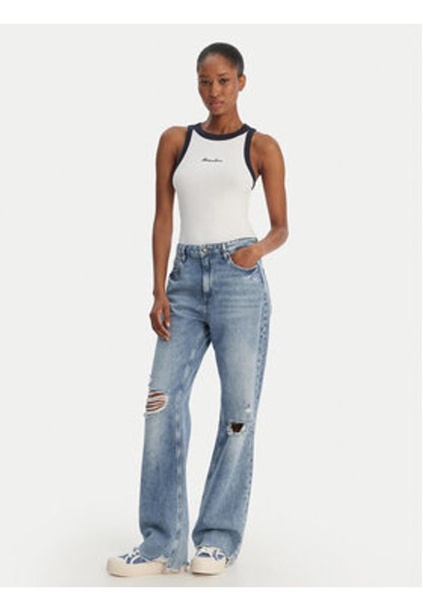 Guess Jeans Top W6GPZ8 KF641 Biały Slim Fit. Kolor: biały. Materiał: syntetyk, bawełna