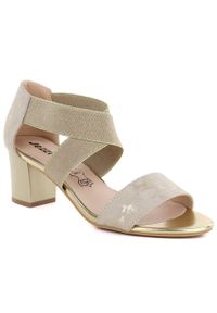 Sandały damskie z paskami na słupku złote Jezzi RMR1954-27. Zapięcie: pasek. Kolor: złoty. Materiał: skóra ekologiczna. Obcas: na słupku. Styl: elegancki #1