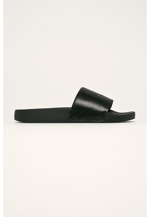 AllSaints - Klapki skórzane Karli. Nosek buta: okrągły. Kolor: czarny. Materiał: skóra. Wysokość obcasa: niski