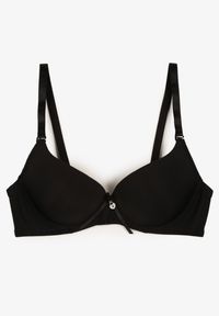 Renee - Czarny Biustonosz z Efektem Push Up Zdobiony Kokardką Idalunea. Kolor: czarny. Rodzaj stanika: push-up. Wzór: aplikacja
