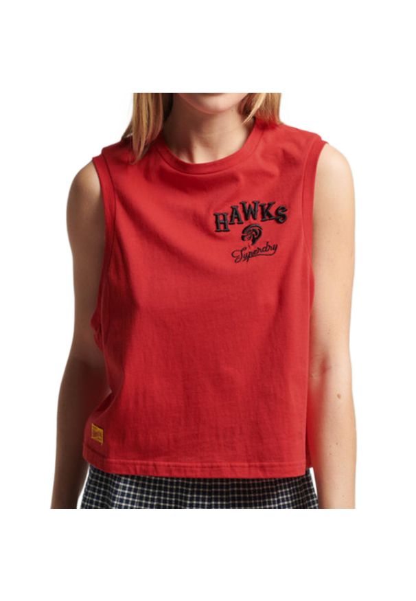 Koszulka turystyczna damska Superdry Vintage Collegiate. Kolor: czerwony. Materiał: bawełna