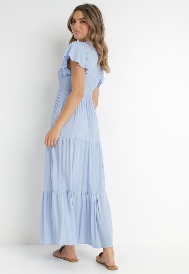 Born2be - Jasnoniebieska Sukienka z Wiskozy Heeny. Okazja: na co dzień, na randkę. Kolor: niebieski. Materiał: wiskoza. Wzór: aplikacja, gładki. Sezon: lato. Styl: casual. Długość: maxi