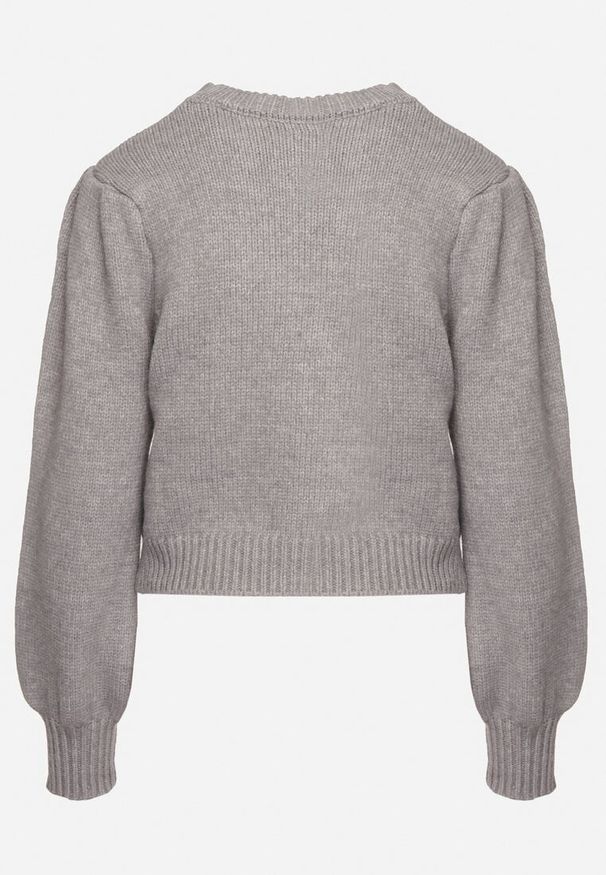 Born2be - Szary Wiskozowy Sweter ze Ściągaczami na Rękawach i Ozdobnym Tłoczeniem Hariga. Okazja: na co dzień. Kolor: szary. Materiał: wiskoza. Długość rękawa: długi rękaw. Długość: długie. Styl: klasyczny, elegancki, casual