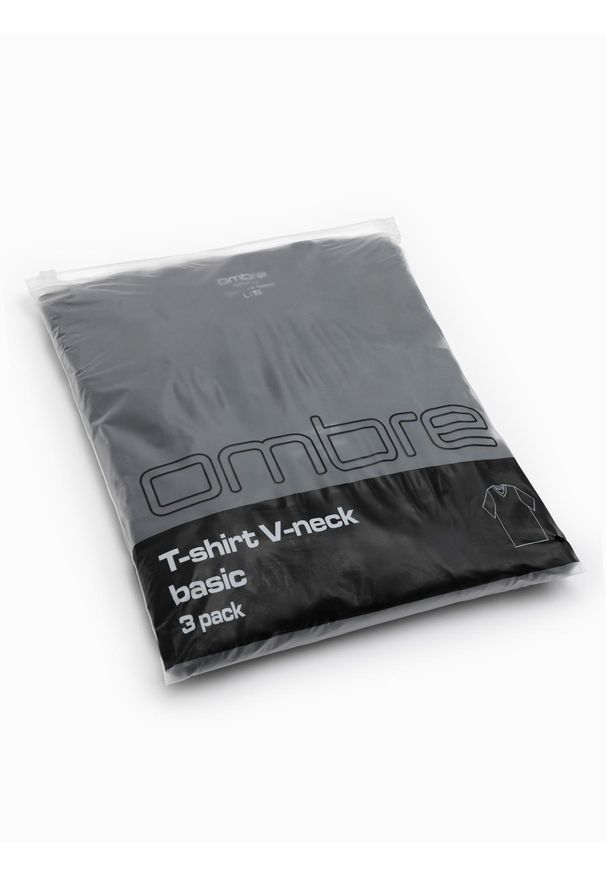 Ombre Clothing - Zestaw bawełnianych męskich t-shirtów V-neck BASIC – 3x czarny V9 OM-TSBS-0233 - XXL. Typ kołnierza: dekolt w serek. Kolor: czarny. Materiał: bawełna