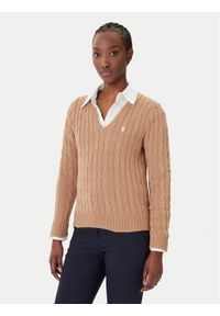 Polo Ralph Lauren Sweter 211B16797001 Beżowy Slim Fit. Typ kołnierza: polo. Kolor: beżowy. Materiał: bawełna #1