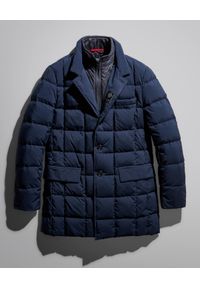 FAY - Granatowa pikowana kurtka. Kolor: niebieski. Materiał: tkanina. Długość rękawa: długi rękaw. Długość: długie. Styl: klasyczny