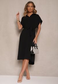 Renee - Czarna Pudełkowa Sukienka z Bawełną i Paskiem Savorienne. Okazja: na co dzień. Kolor: czarny. Materiał: bawełna. Styl: casual, elegancki #3