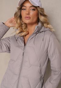 Renee - Jasnoszara Pikowana Kurtka Przejściowa z Kapturem Silidi. Okazja: na co dzień. Typ kołnierza: kaptur. Kolor: szary. Materiał: jeans. Styl: klasyczny, casual, elegancki #4