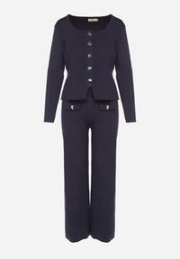 Born2be - Granatowy Dzianinowy Komplet z Wiskozą w Eleganckim Stylu Kardigan i Spodnie Delisana. Kolor: niebieski. Materiał: dzianina, wiskoza #4