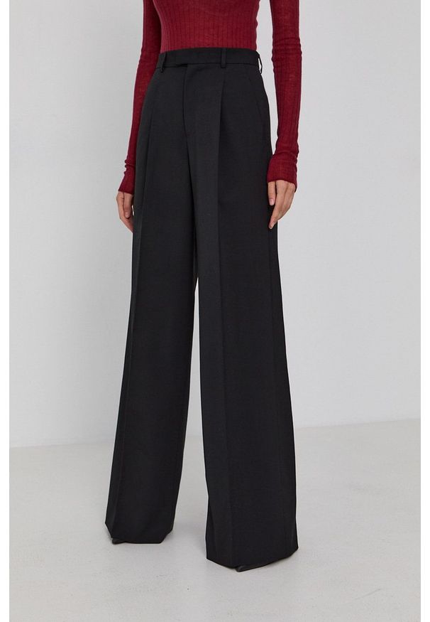 Red Valentino Spodnie damskie kolor czarny szerokie high waist. Stan: podwyższony. Kolor: czarny. Materiał: tkanina