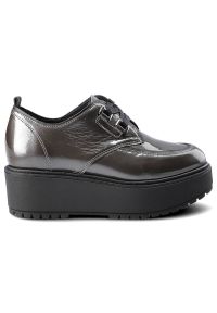 CheBello - Szare Półbuty Chebello Damskie Buty Na Platformie. Okazja: na co dzień. Zapięcie: sznurówki. Kolor: szary. Materiał: lakier, skóra. Szerokość cholewki: normalna. Obcas: na platformie. Styl: casual, klasyczny, elegancki. Wysokość obcasa: średni #5