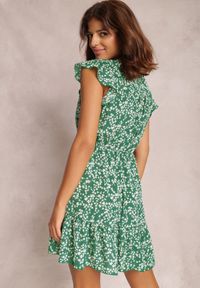 Renee - Zielona Sukienka Sagisa. Kolor: zielony. Materiał: tkanina. Wzór: nadruk. Styl: klasyczny. Długość: mini