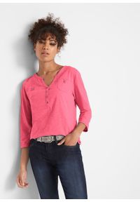 Shirt z dekoltem henley, rękawy 3/4, bawełna organiczna bonprix pastelowy dymny różowy. Typ kołnierza: typu henley. Kolor: różowy. Materiał: bawełna #2