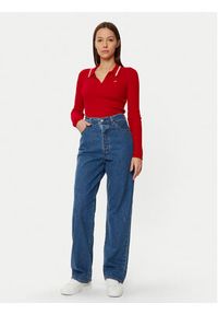 Tommy Jeans Sweter DW0DW19887 Czerwony Slim Fit. Kolor: czerwony. Materiał: bawełna