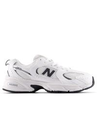 Buty dziecięce New Balance GR530CF – białe. Okazja: na uczelnię, na co dzień. Kolor: biały. Materiał: guma, materiał, syntetyk. Szerokość cholewki: normalna