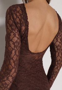 Born2be - Brązowa Koronkowa Sukienka Taliowana z Odkrytymi Plecami Talifera. Kolor: brązowy. Materiał: koronka. Długość rękawa: na ramiączkach. Wzór: koronka. Styl: klasyczny, elegancki #3