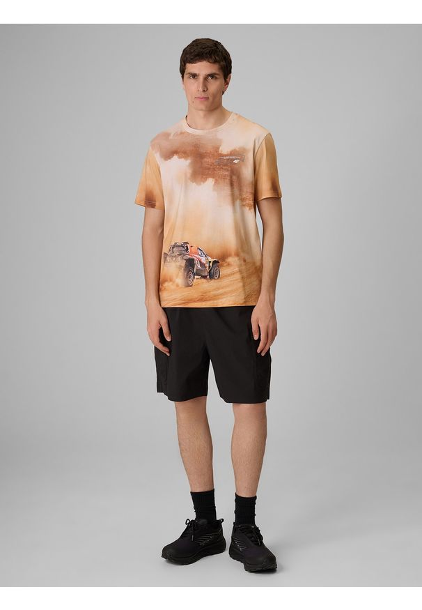 4f - 4F T-shirt regular z nadrukiem męski - beżowy L. Okazja: na co dzień. Kolor: beżowy. Materiał: materiał. Wzór: nadruk. Styl: casual